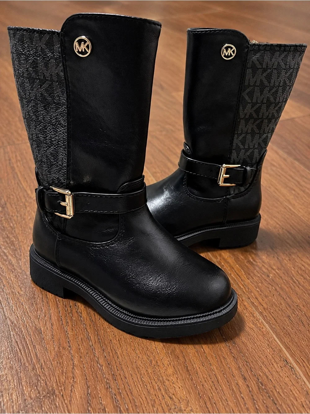NEW 5T Michael Kors Black Logo-Panel Toddler Girl’s Leather boots